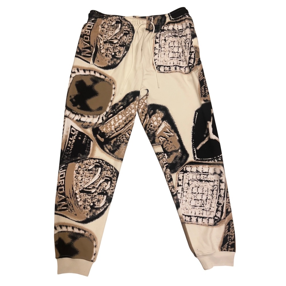 Jordan Brand Mens All Over Print Sweatpants Joggers Beige Black‎ Tan Size L